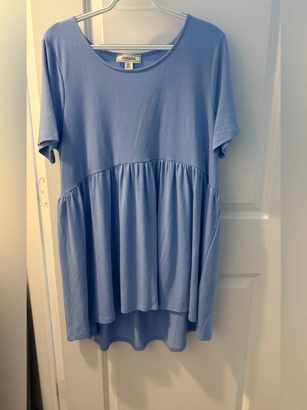 Zenana Outfitters - 1X - Periwinkle Blue Short Sleeve Babydoll Tunic Top -26”ptp